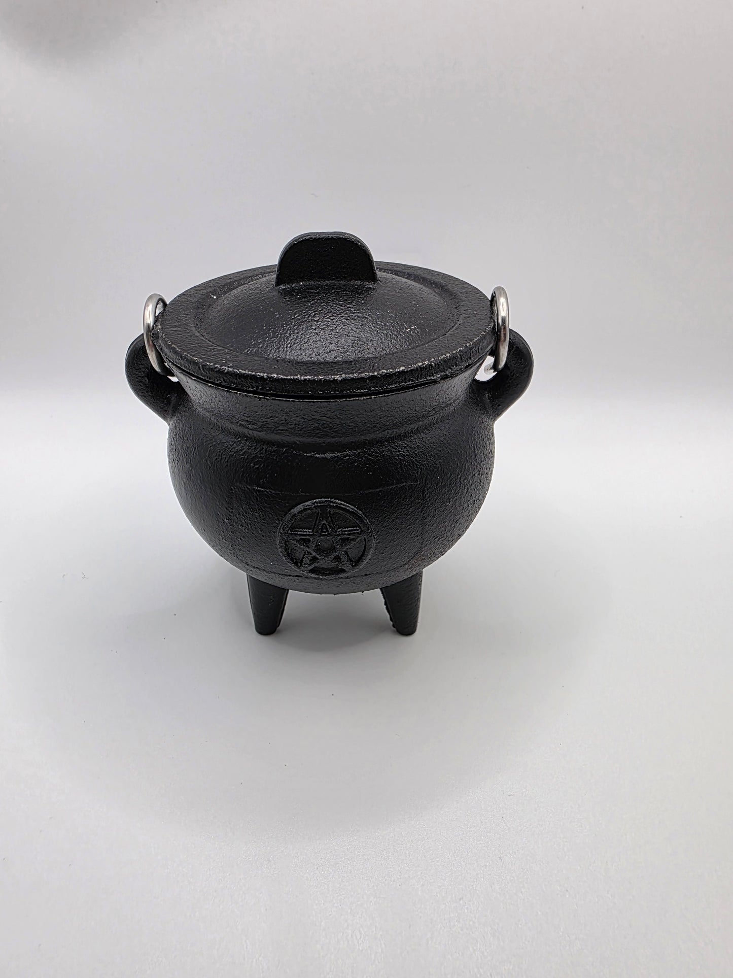 Cast Iron Cauldron with Lid & Handle β Triple Moon or Pentacle