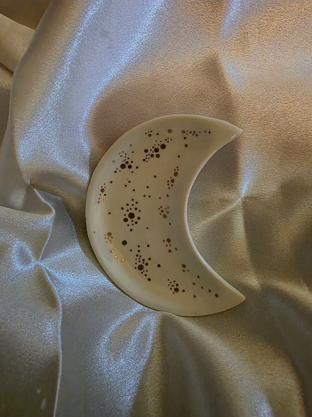Mini Crescent Moon Trinket Dish β 10cm Ceramic with Gold Accents (Stars or Polka Dots)