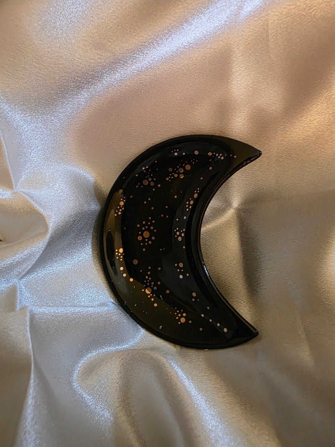 Mini Crescent Moon Trinket Dish β 10cm Ceramic with Gold Accents (Stars or Polka Dots)