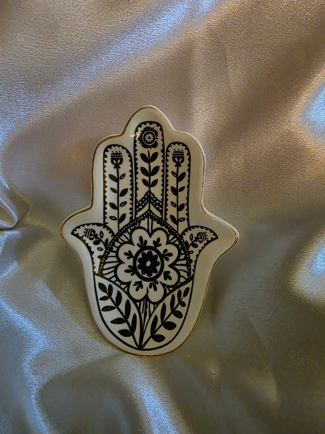 Mini Hamsa Hand Ceramic Trinket Dish – Evil Eye Protection, Jewellery & Crystal Holder