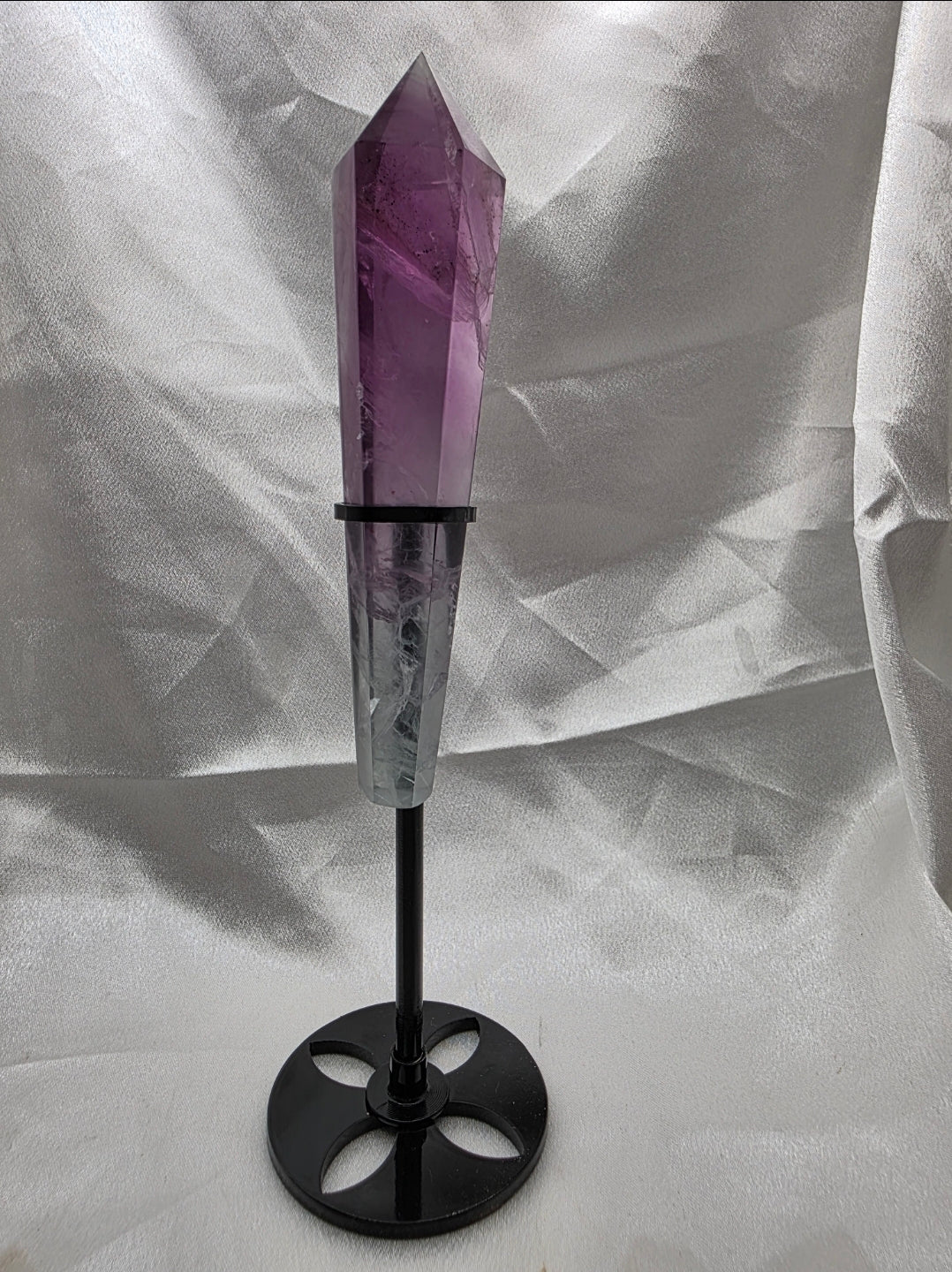 Fluorite Wand on Black Metal Stand – 21cm