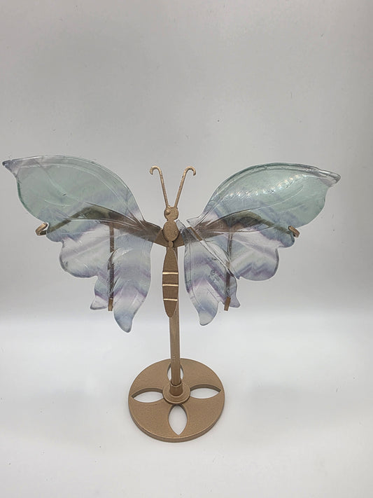 Fluorite Butterfly Wings on Gold Stand – 15cm (Perfectly Imperfect & Heavily Discounted)