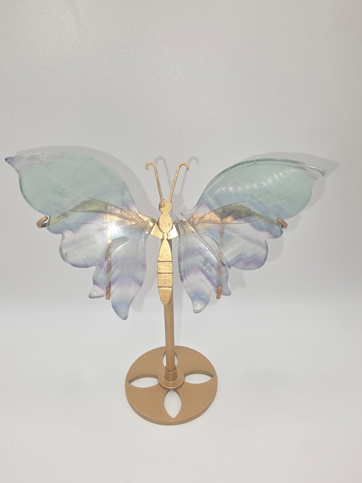Fluorite Butterfly Wings on Gold Stand – 15cm (Perfectly Imperfect & Heavily Discounted)