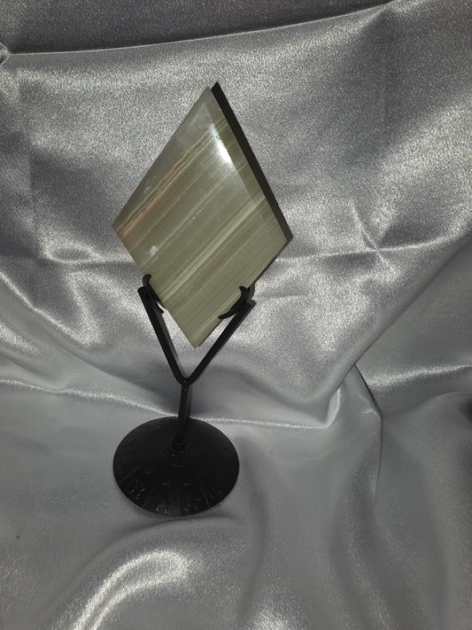 Green Banded Onyx Diamond on Black Stand