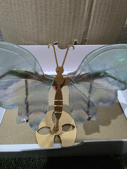 Fluorite Butterfly Wings on Gold Stand – 15cm (Perfectly Imperfect & Heavily Discounted)