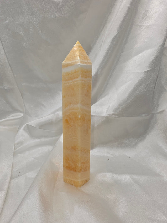 Orange Calcite Tower – 19CM • Dreamy Banding • Bright + Uplifting Energy