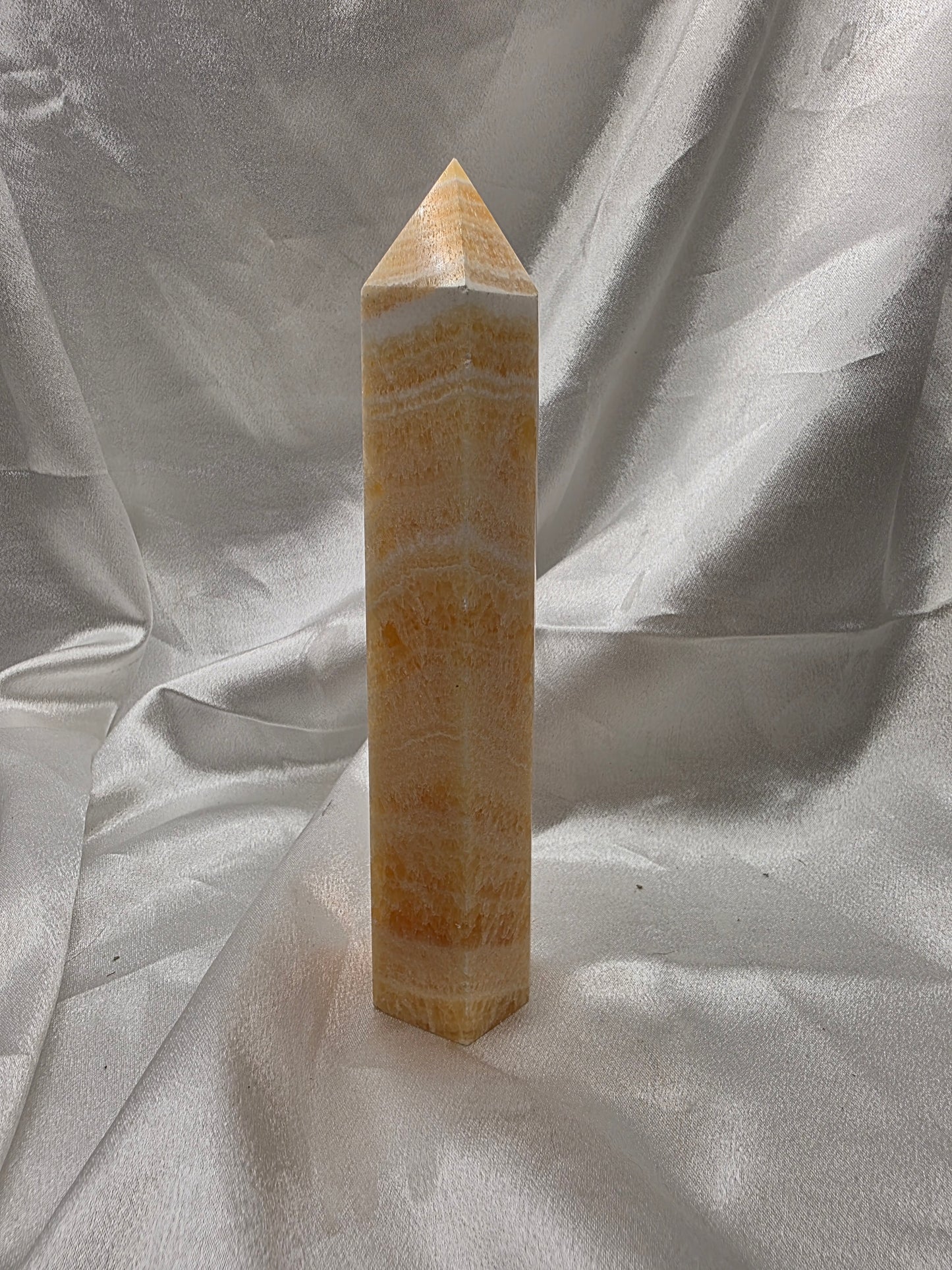 Orange Calcite Tower – 19CM • Dreamy Banding • Bright + Uplifting Energy