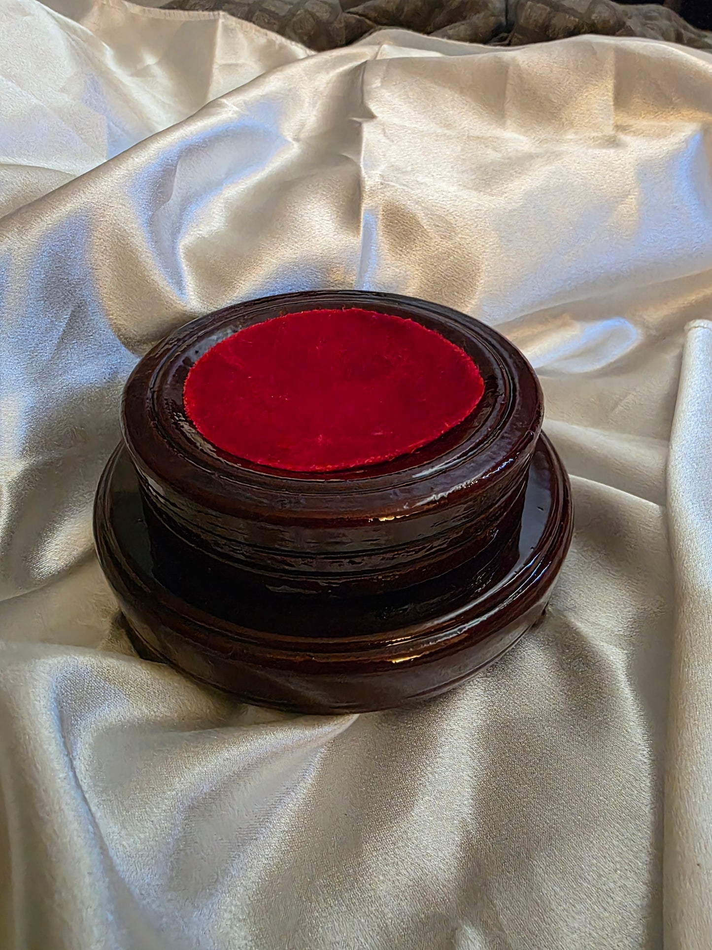 Wooden Rotating Sphere Holder– Large & Medium • Red Velvet Cushion