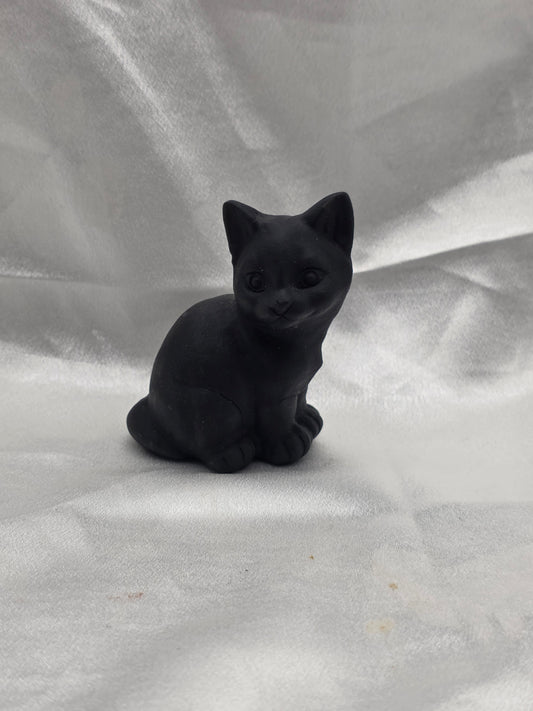 Black Matte Obsidian Cat Carving – 8cm (Protective Familiar Energy)