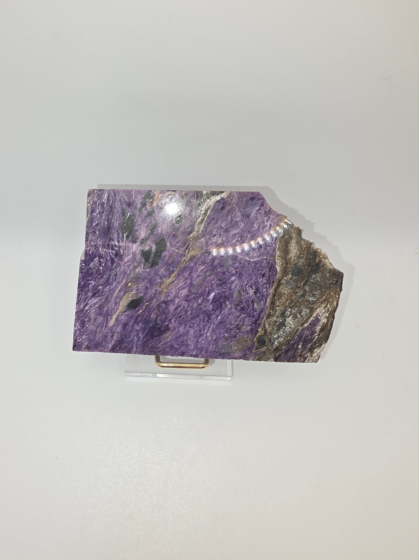Ultra-Rare High-Grade Charoite Slab/Slice – Ethereal Purple Swirls • One-Source Mineral • Mine Depleted & Restricted