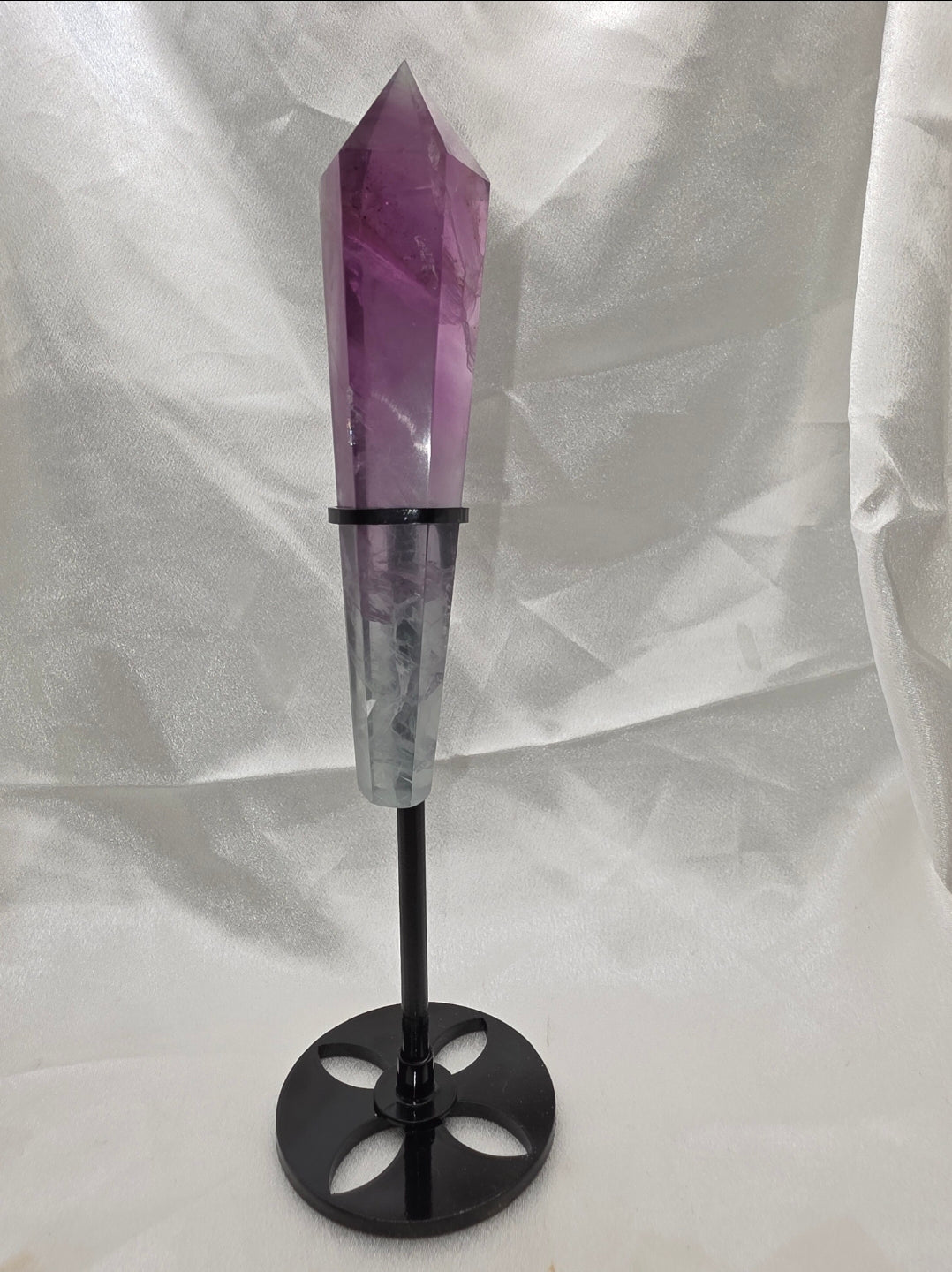 Fluorite Wand on Black Metal Stand – 21cm