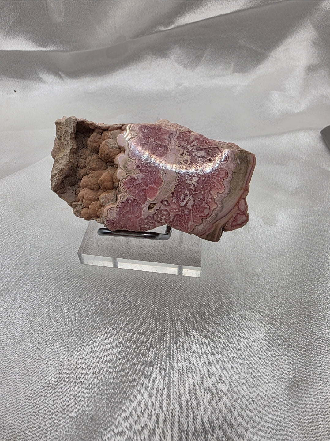 Rhodochrosite Raw Slab/Slice 141g (Polished Faces + Raw Druzy) – 7.5cm (Collector’s Grade)