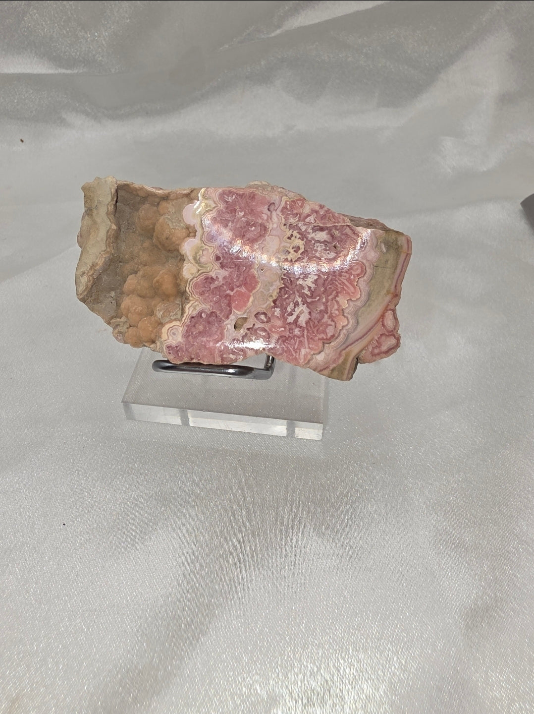 Rhodochrosite Raw Slab/Slice 141g (Polished Faces + Raw Druzy) – 7.5cm (Collector’s Grade)