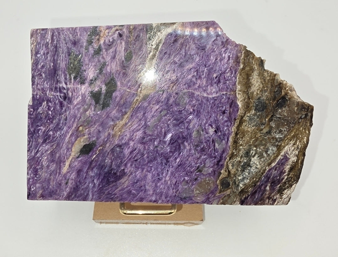 Ultra-Rare High-Grade Charoite Slab/Slice – Ethereal Purple Swirls • One-Source Mineral • Mine Depleted & Restricted